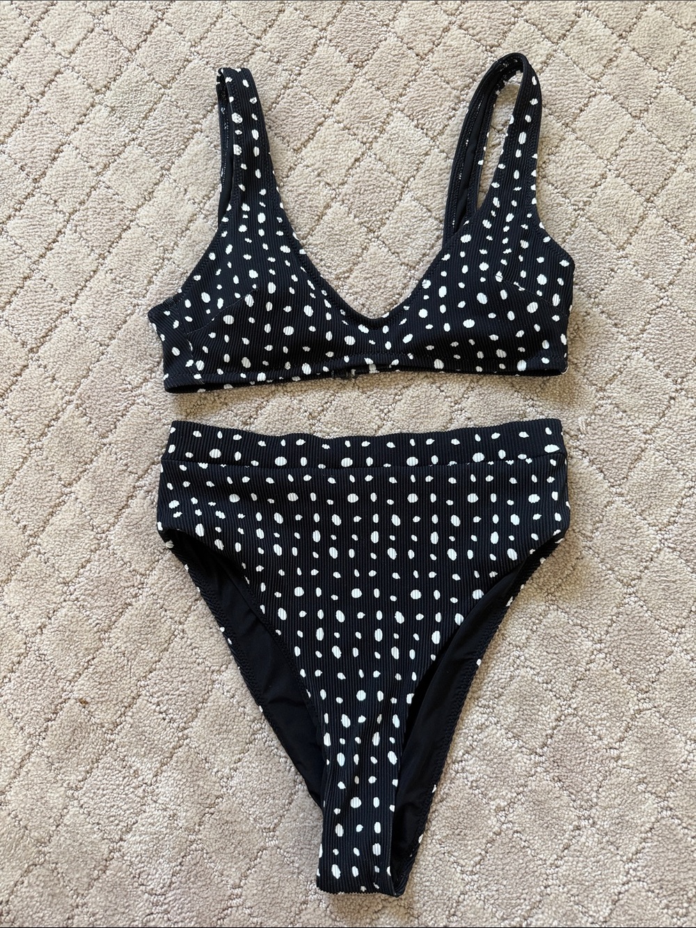 Aerie Black & White Polka Dot High-Waist Bikini Set